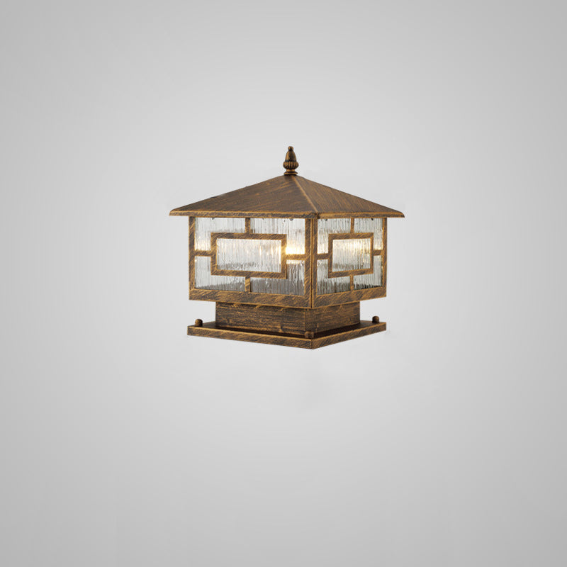 Chinese Iron Glass Square Column Landscape Light