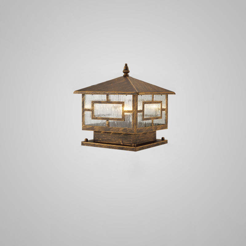 Chinese Iron Glass Square Column Landscape Light