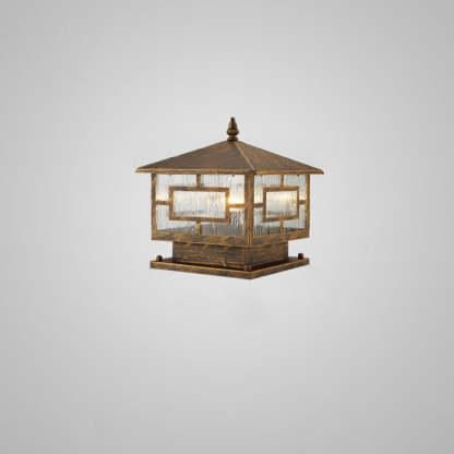 Chinese Iron Glass Square Column Landscape Light