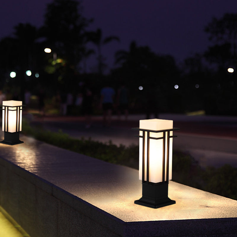 Chinese Iron Glass Square Column Landscape Light