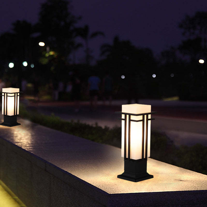 Chinese Iron Glass Square Column Landscape Light