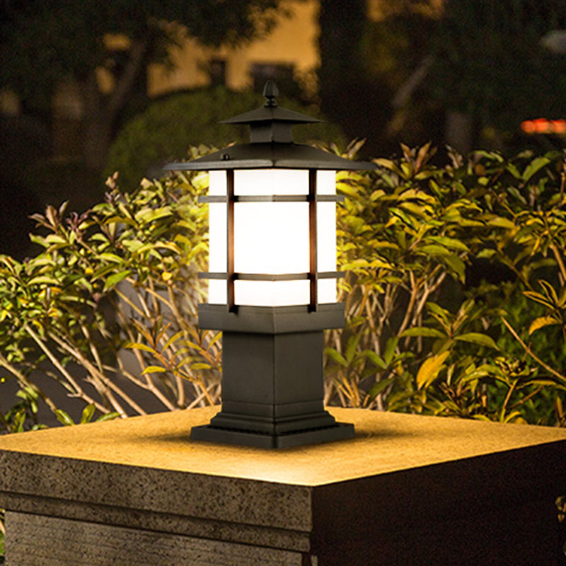 Chinese Iron Glass Square Column Landscape Light