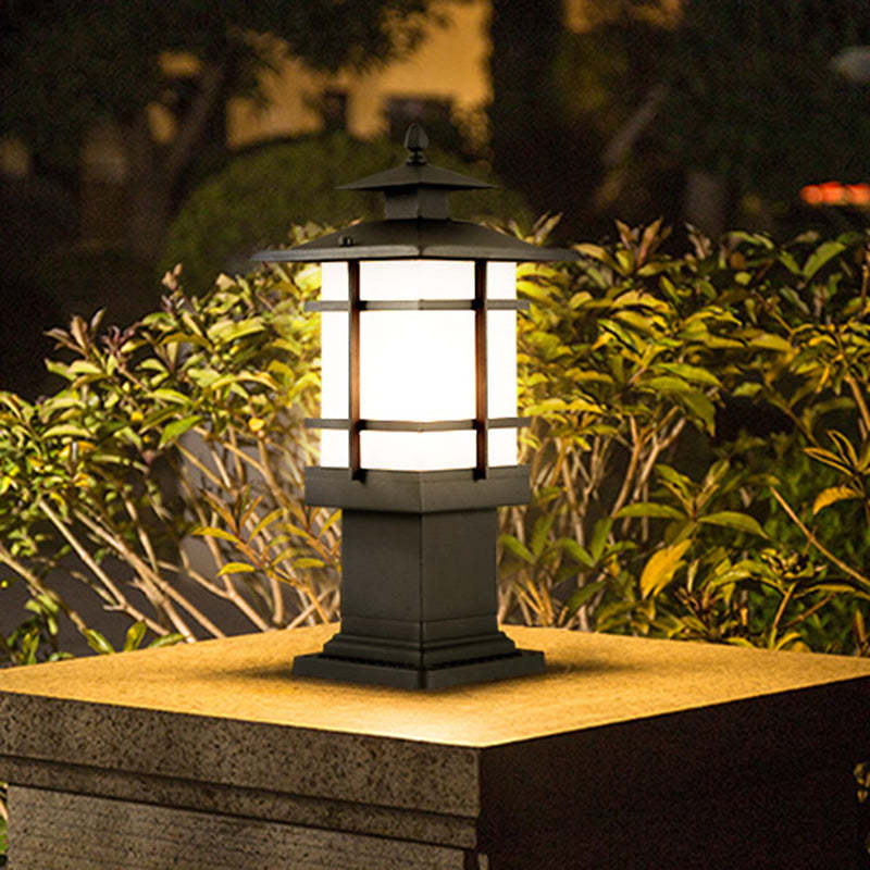 Chinese Iron Glass Square Column Landscape Light