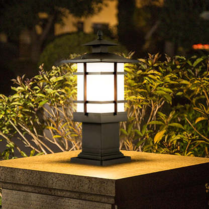 Chinese Iron Glass Square Column Landscape Light