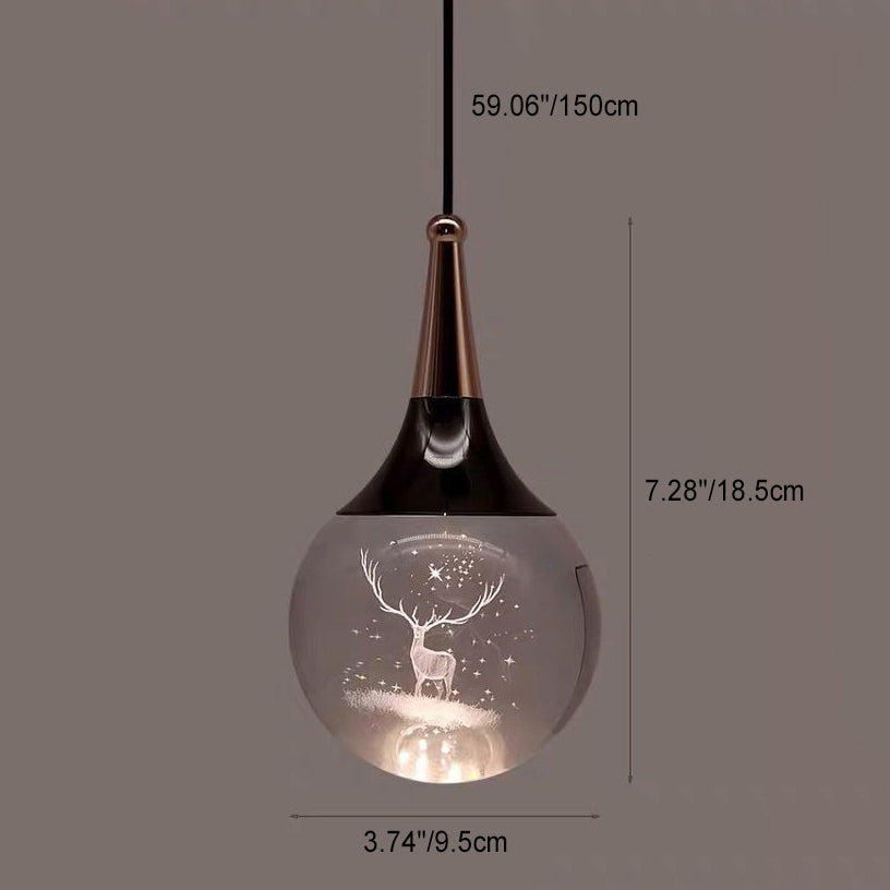 Aluminum Crystal Ball Deer Jellyfish Earth LED Pendant Light — Deer / White Light (5000K) / 110V-120V For US/CA