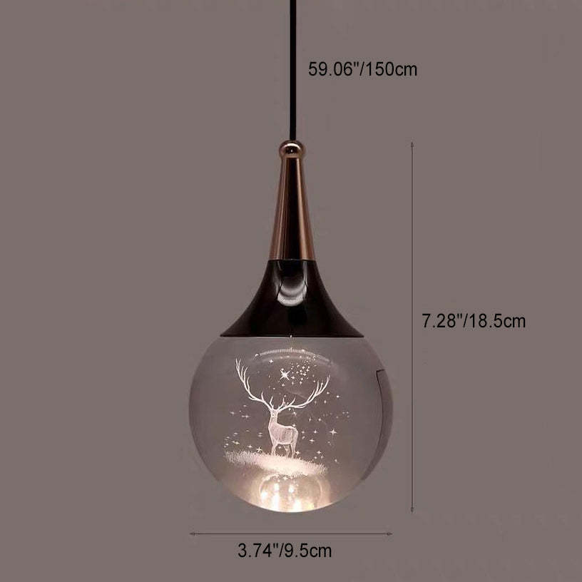 Aluminum Crystal Ball Deer Jellyfish Earth LED Pendant Light — Deer / White Light (5000K) / 110V-120V For US/CA