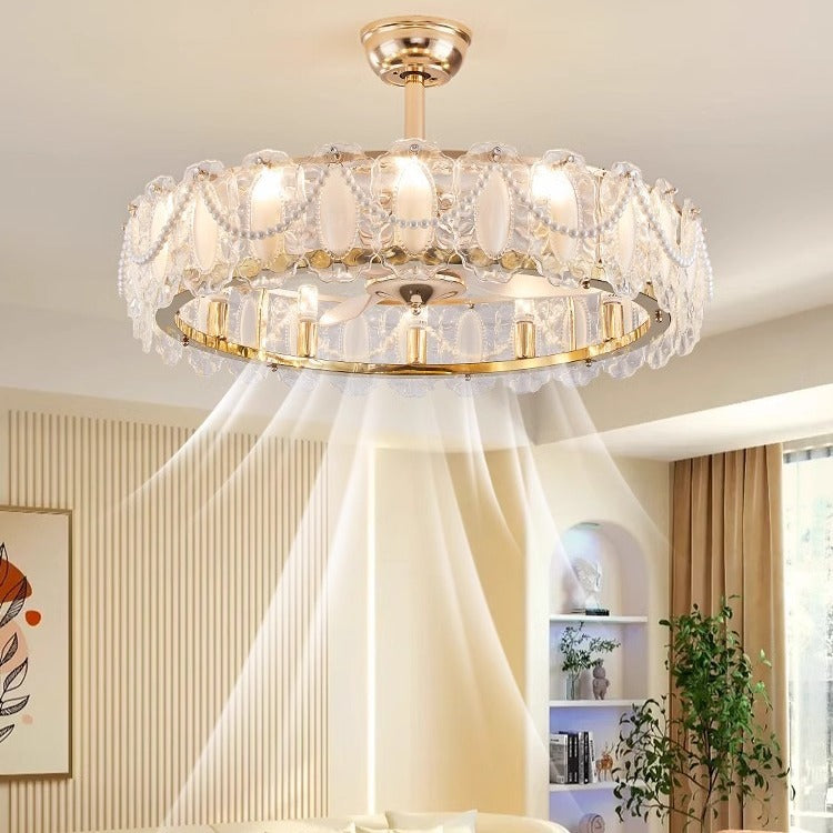 French Pearl Feather Shell Mount Ceiling Fan