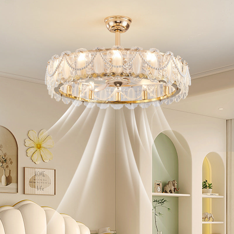 French Pearl Feather Shell Mount Ceiling Fan — B / 110V-120V For US/CA