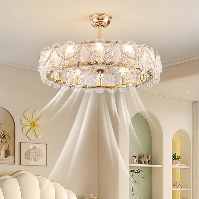 French Pearl Feather Shell Mount Ceiling Fan — B / 110V-120V For US/CA