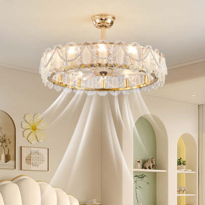 French Pearl Feather Shell Mount Ceiling Fan — B / 110V-120V For US/CA