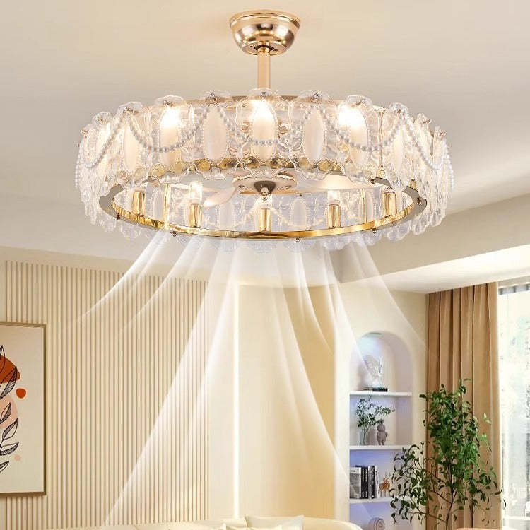 French Pearl Feather Shell Mount Ceiling Fan — A / 110V-120V For US/CA