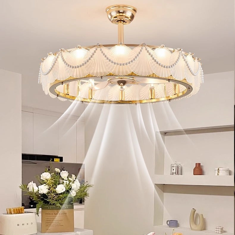 French Pearl Feather Shell Mount Ceiling Fan — B / 220V-240V For UK/AU