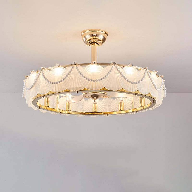 French Pearl Feather Shell Mount Ceiling Fan