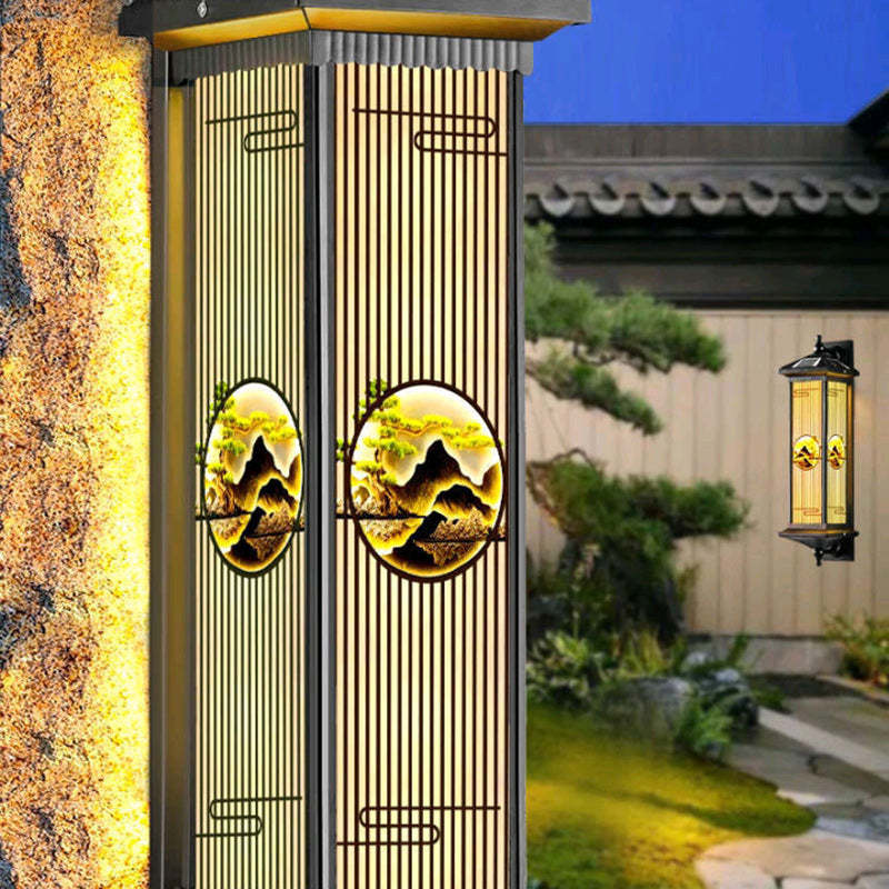 Chinese Solar Aluminum Glass Cylinder LED Wall Sconce — Large - Brown / 7 Colors Light / 110V-120V For US/CA