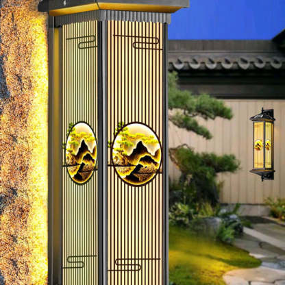 Chinese Solar Aluminum Glass Cylinder LED Wall Sconce — Large - Brown / 7 Colors Light / 110V-120V For US/CA