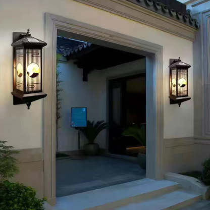 Chinese Solar Aluminum Glass Cylinder LED Wall Sconce — Small - Brown / 7 Colors Light / 110V-120V For US/CA