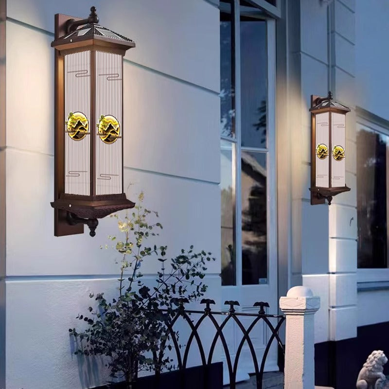 Chinese Solar Aluminum Glass Cylinder LED Wall Sconce — Small - Brown / 7 Colors Light / 220V-240V For UK/AU