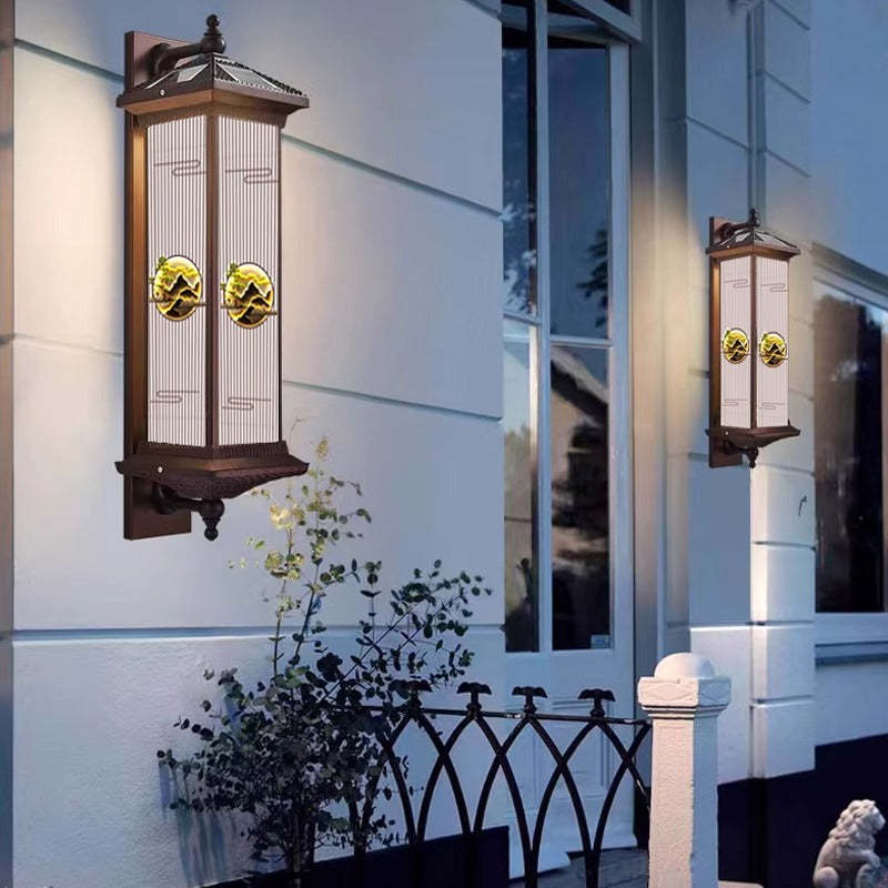 Chinese Solar Aluminum Glass Cylinder LED Wall Sconce — Small - Brown / 7 Colors Light / 220V-240V For UK/AU