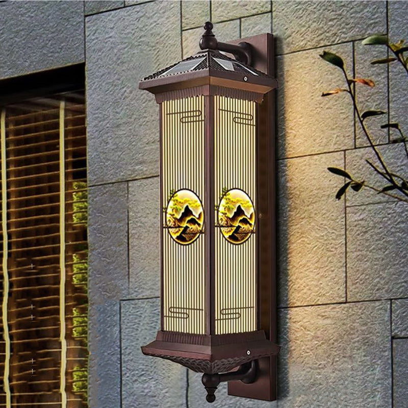 Chinese Solar Aluminum Glass Cylinder LED Wall Sconce — Medium - Black / 7 Colors Light / 110V-120V For US/CA
