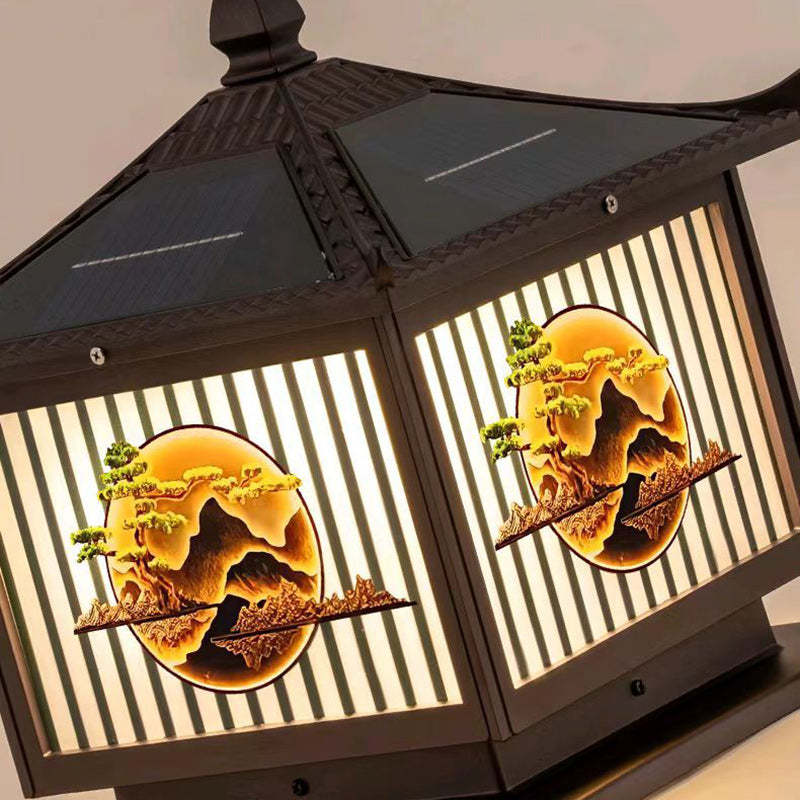 Chinese tree landscape lighting in glass — 11.81" W x 12.6" H / Bronze / 110V-120V (US/CA)