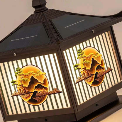 Chinese tree landscape lighting in glass — 11.81" W x 12.6" H / Bronze / 110V-120V (US/CA)