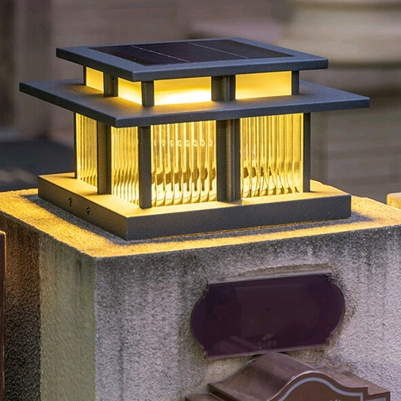 Black minimalist square cylinder landscape lighting — 9.84" W x 7.09" H / 220V-240V (UK/AU)