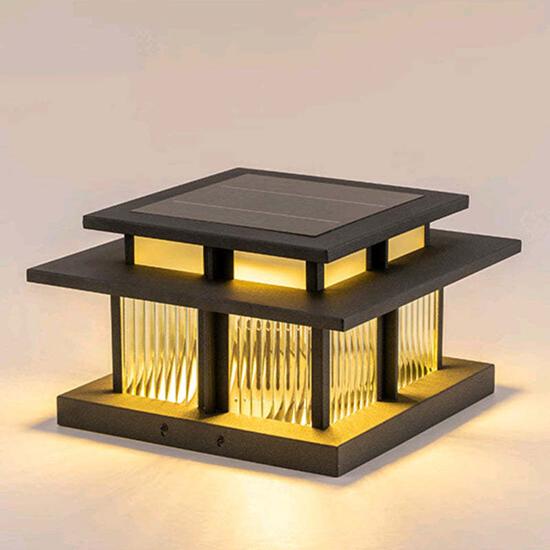 Minimalist square cylinder black glass aluminum landscape lighting