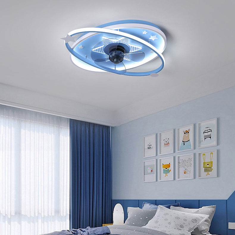 Blue iron ceiling fans - nordic — Warm White (3000K) / Pink / 220V-240V (UK/AU)