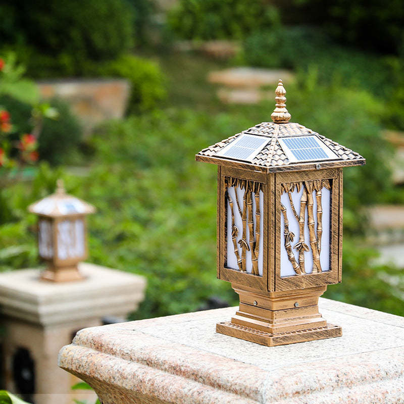 European Solar Aluminum Cylinder Bamboo Landscape Light — Black / 3.7V