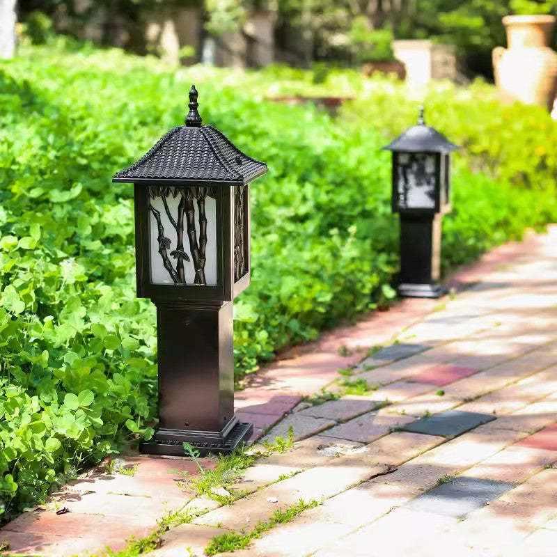 European Solar Aluminum Cylinder Bamboo Landscape Light — Black / 3.7V