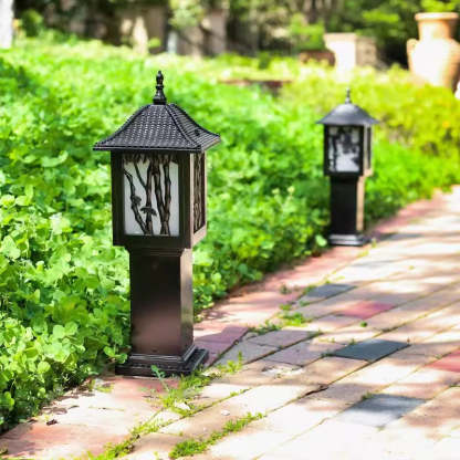 European Solar Aluminum Cylinder Bamboo Landscape Light — Black / 3.7V