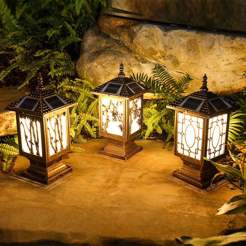 European Solar Aluminum Cylinder Bamboo Landscape Light — Black / 3.7V