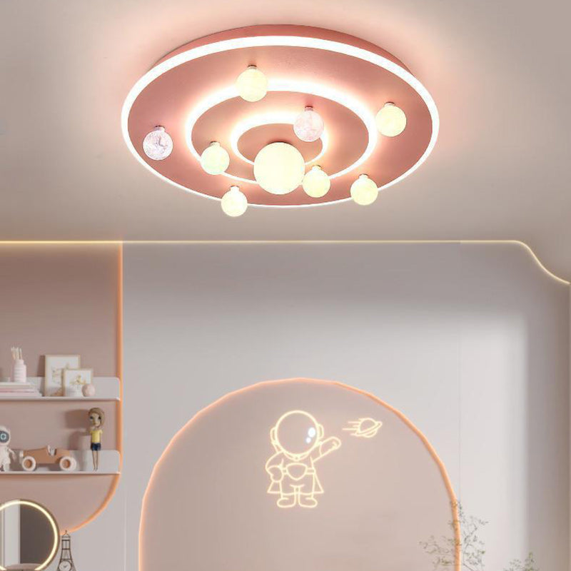 Creative planet round blue flush mount lighting — Pink / 220V-240V (UK/AU)