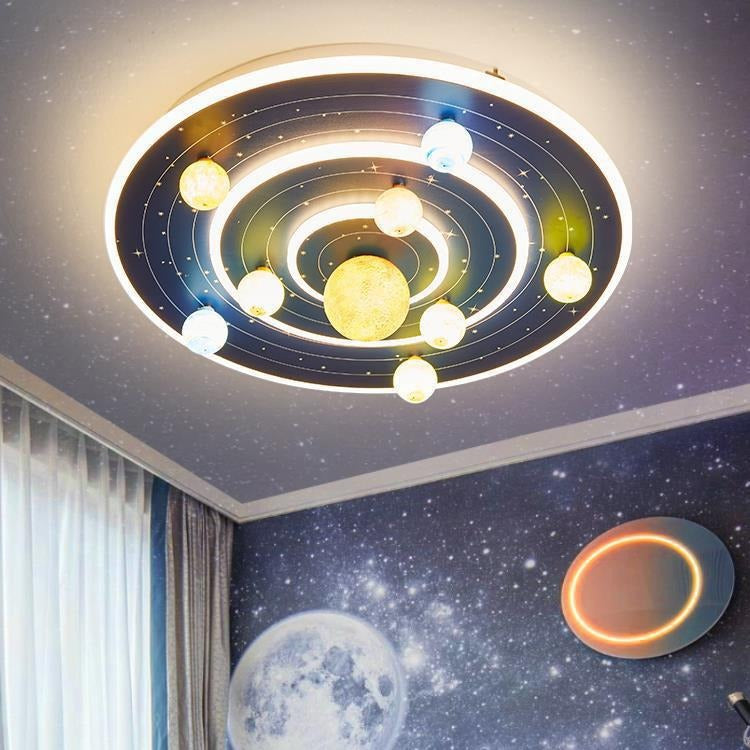 Kids Round Space Planet Iron LED Flush Ceiling Light