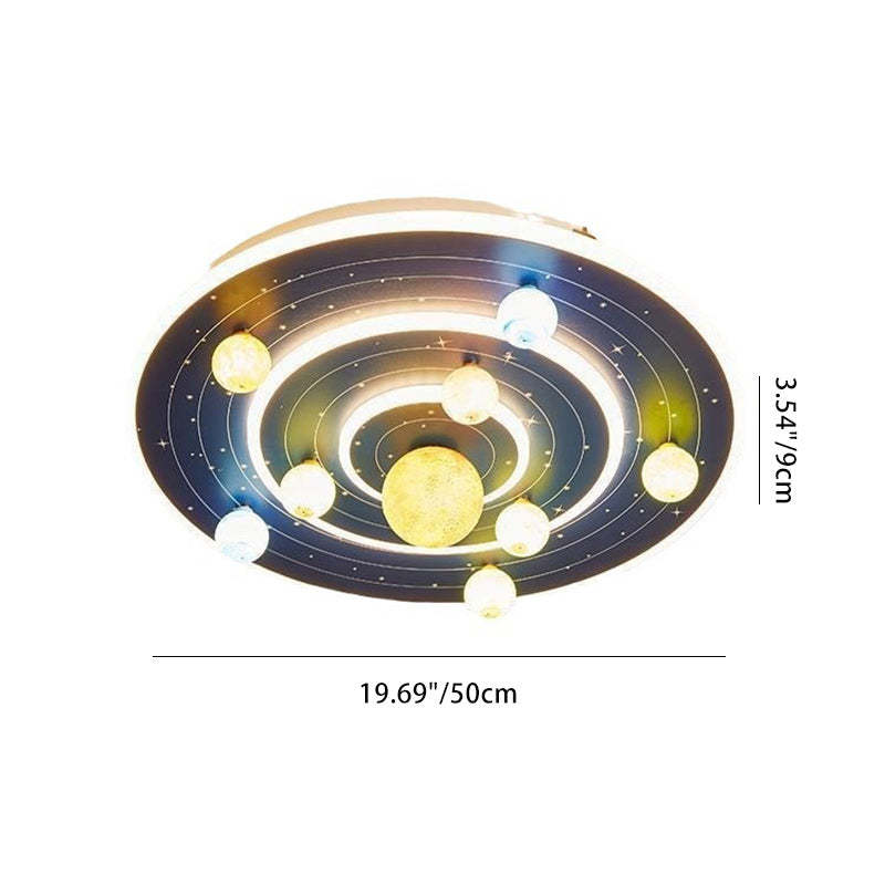 Kids Round Space Planet Iron LED Flush Ceiling Light