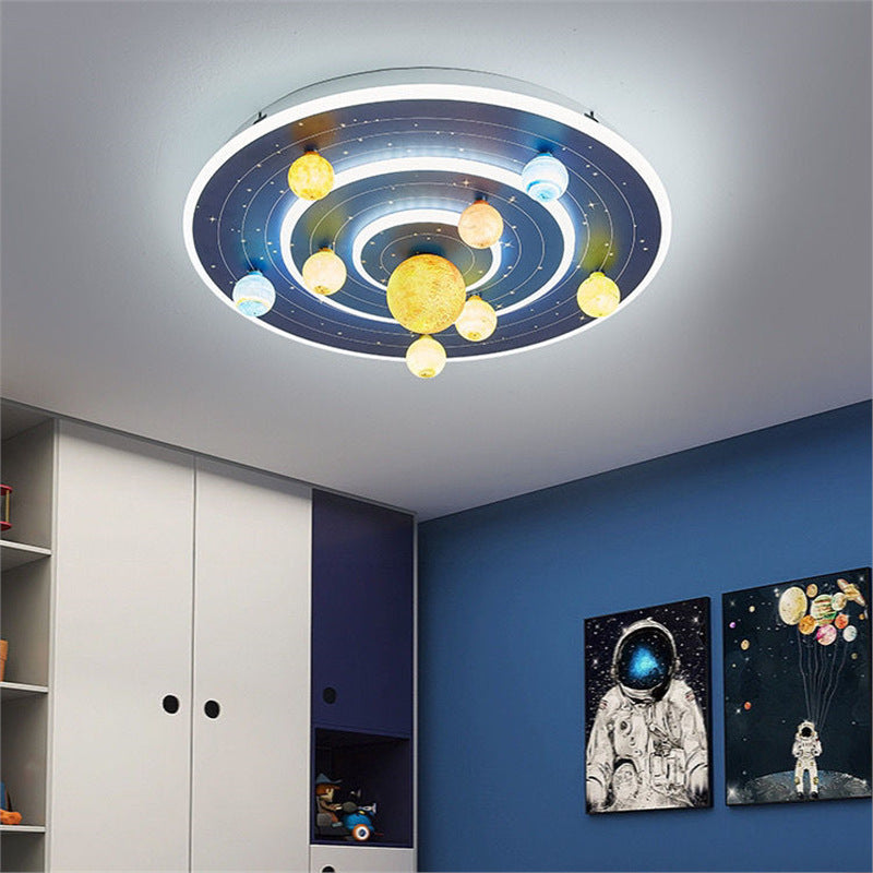 Kids Round Space Planet Iron LED Flush Ceiling Light