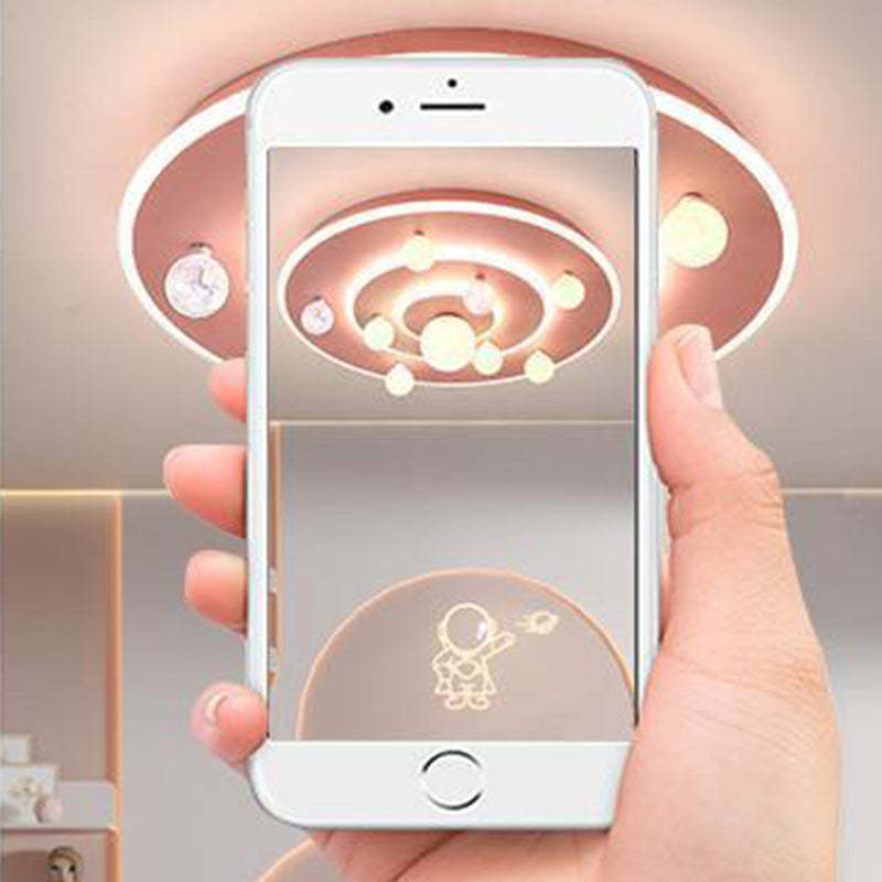 Kids Round Space Planet Iron LED Flush Ceiling Light