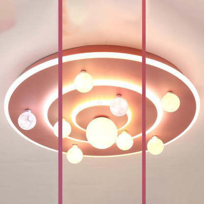 Kids Round Space Planet Iron LED Flush Ceiling Light