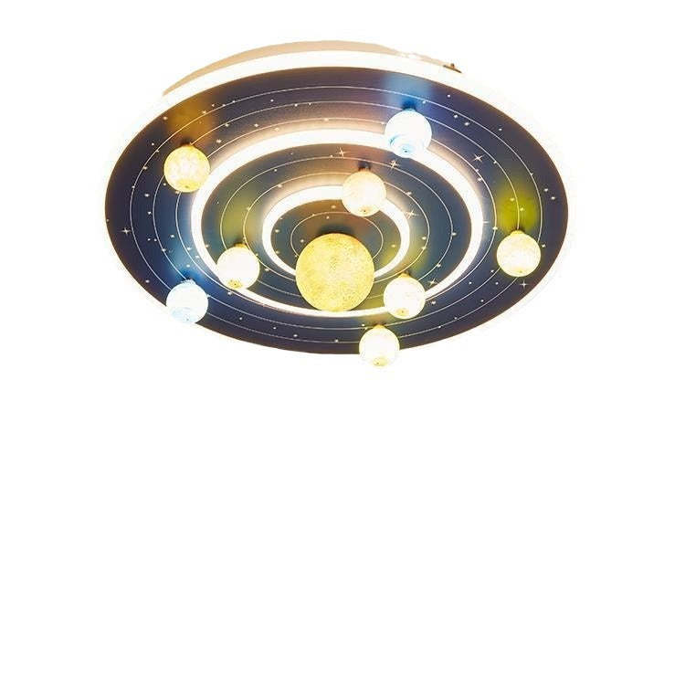 Kids Round Space Planet Iron LED Flush Ceiling Light
