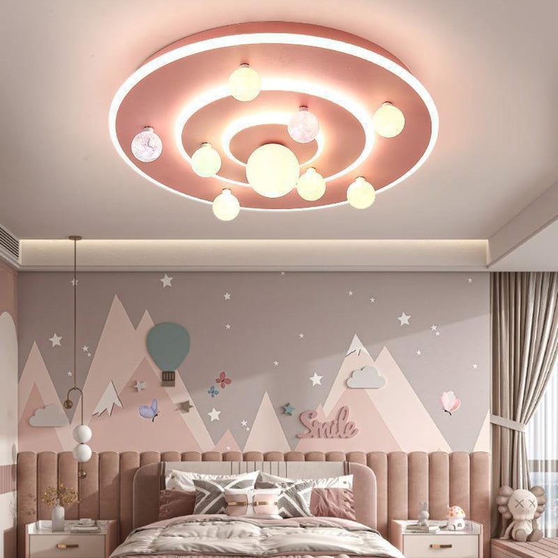 Kids Round Space Planet Iron LED Flush Ceiling Light