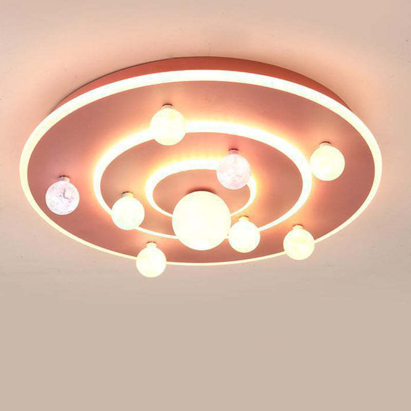 Kids Round Space Planet Iron LED Flush Ceiling Light