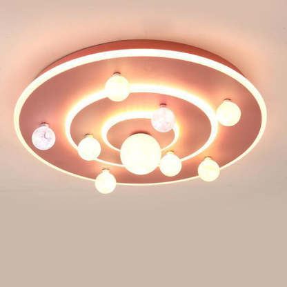 Kids Round Space Planet Iron LED Flush Ceiling Light