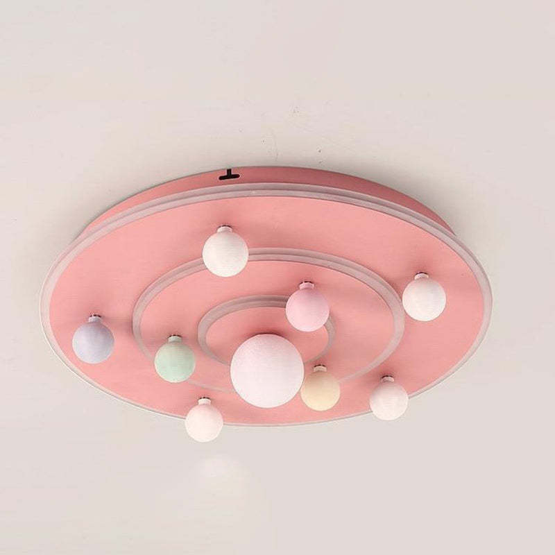 Kids Round Space Planet Iron LED Flush Ceiling Light
