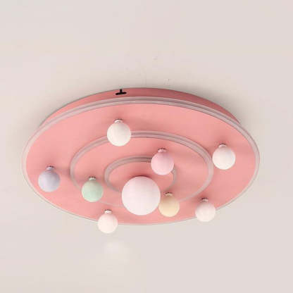 Kids Round Space Planet Iron LED Flush Ceiling Light