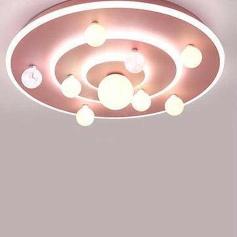 Kids Round Space Planet Iron LED Flush Ceiling Light