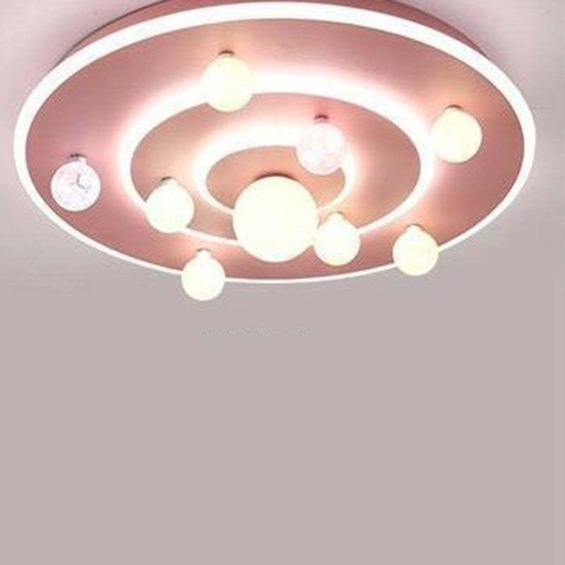 Kids Round Space Planet Iron LED Flush Ceiling Light
