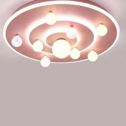 Kids Round Space Planet Iron LED Flush Ceiling Light