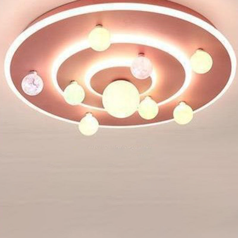 Kids Round Space Planet Iron LED Flush Ceiling Light