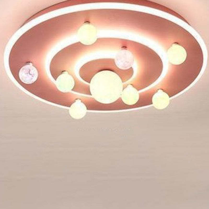 Kids Round Space Planet Iron LED Flush Ceiling Light