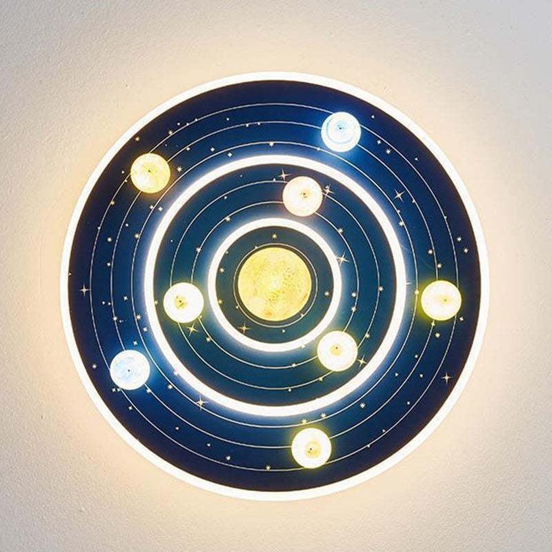Kids Round Space Planet Iron LED Flush Ceiling Light